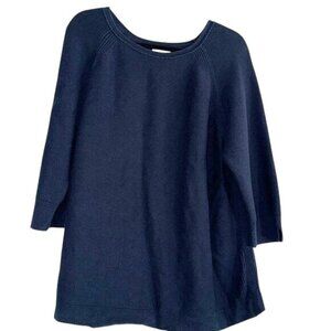 Navy Blue 3/4 Sleeve Ribbed Knit Top By CJ Banks 2X Cotton & Rayon Blend